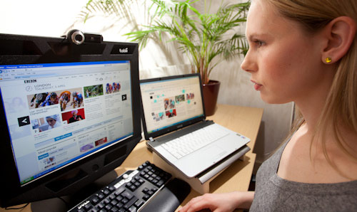 Female researcher using eye-tracking technology